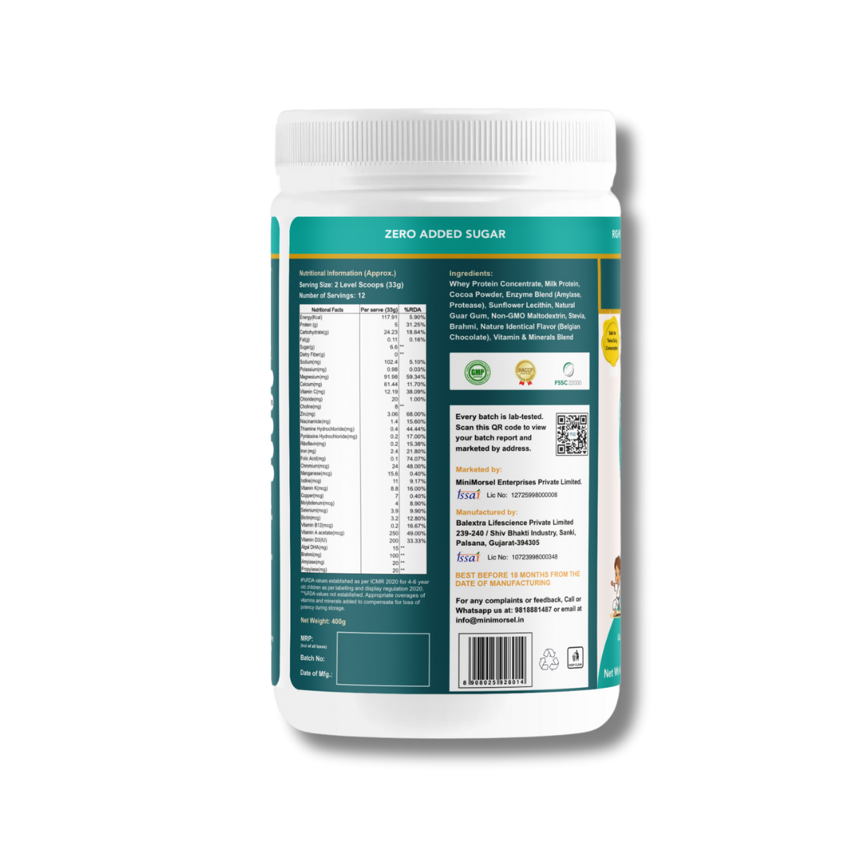 NutriMate 3 to 6 Years Milk Mix, 400 g, Boy/Girl, Belgian Chocolate