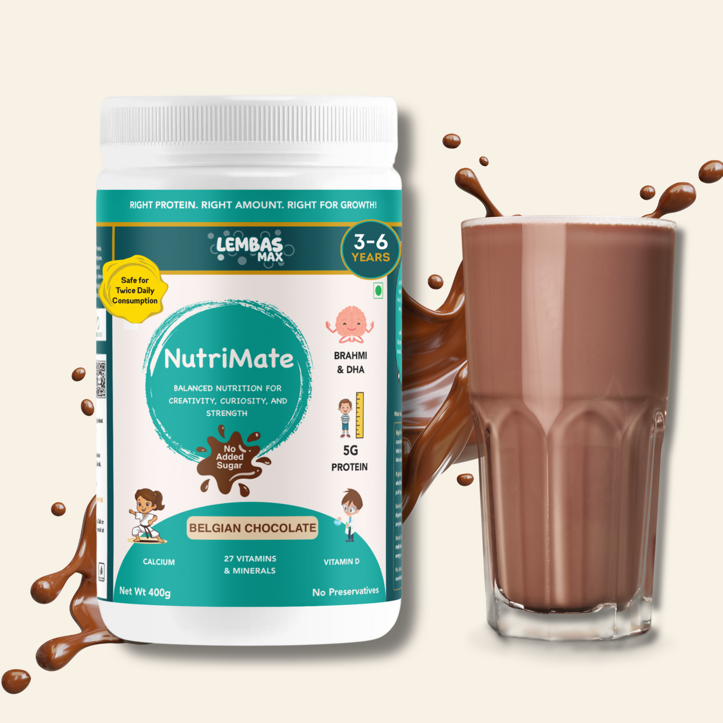 NutriMate 3 to 6 Years Milk Mix, 400 g, Boy/Girl, Belgian Chocolate